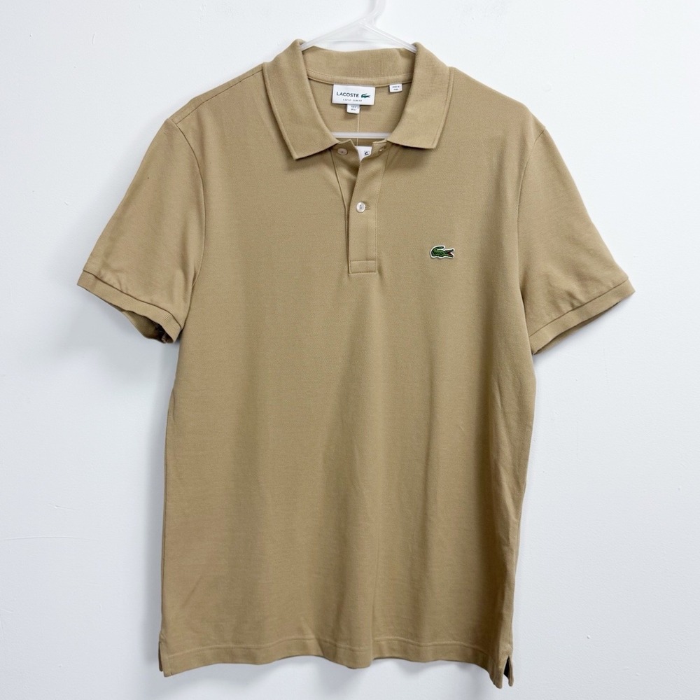 Lacoste Shirt Mens 12 Large Beige Tan Short Sleeve Collared Polo Slim NWT $110